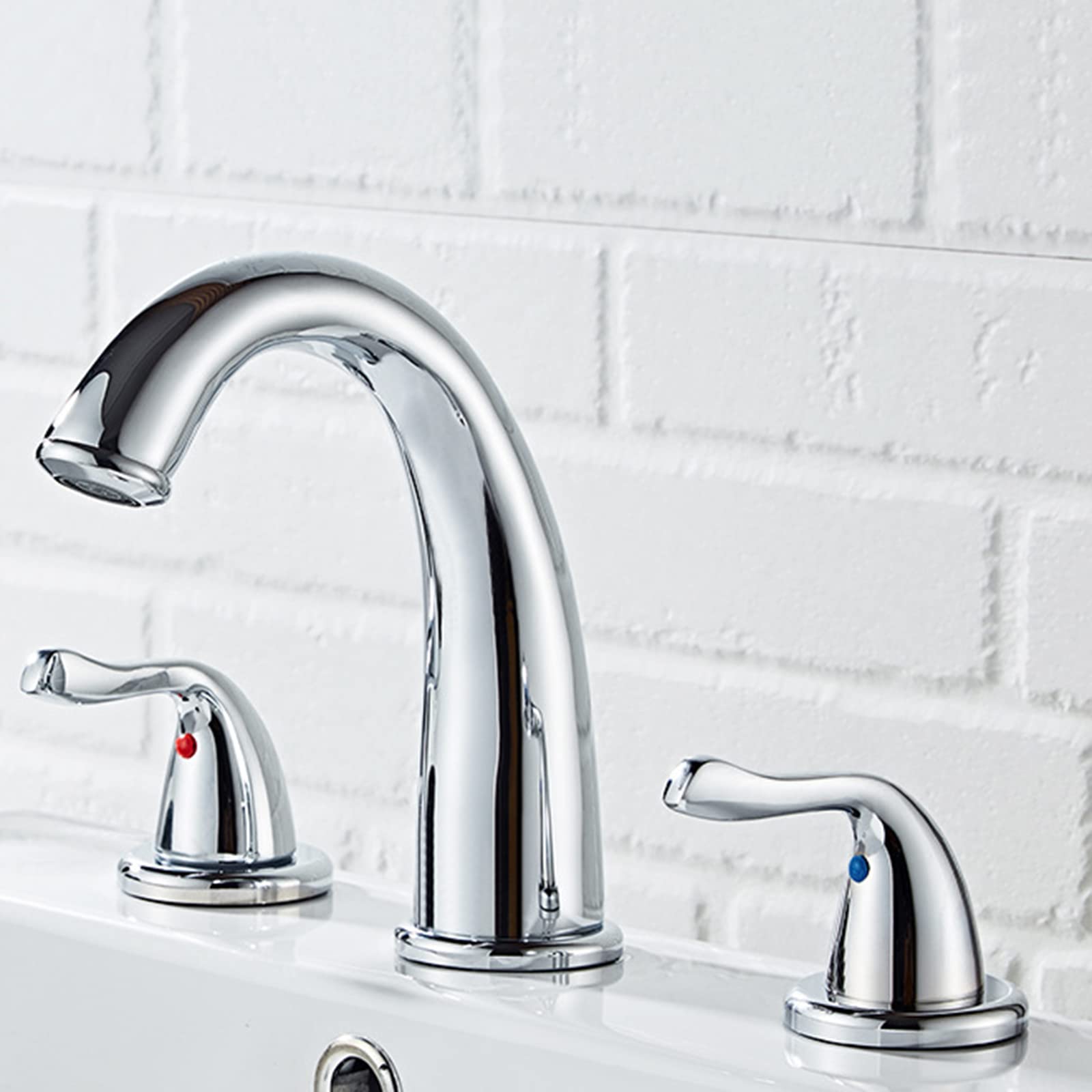 COSZWQDP 3 Hole Basin faucets Bathroom Mixer Faucet Cold & Hot Water Two Handles Split Brass Washbasin Tap-Black(Cromo)