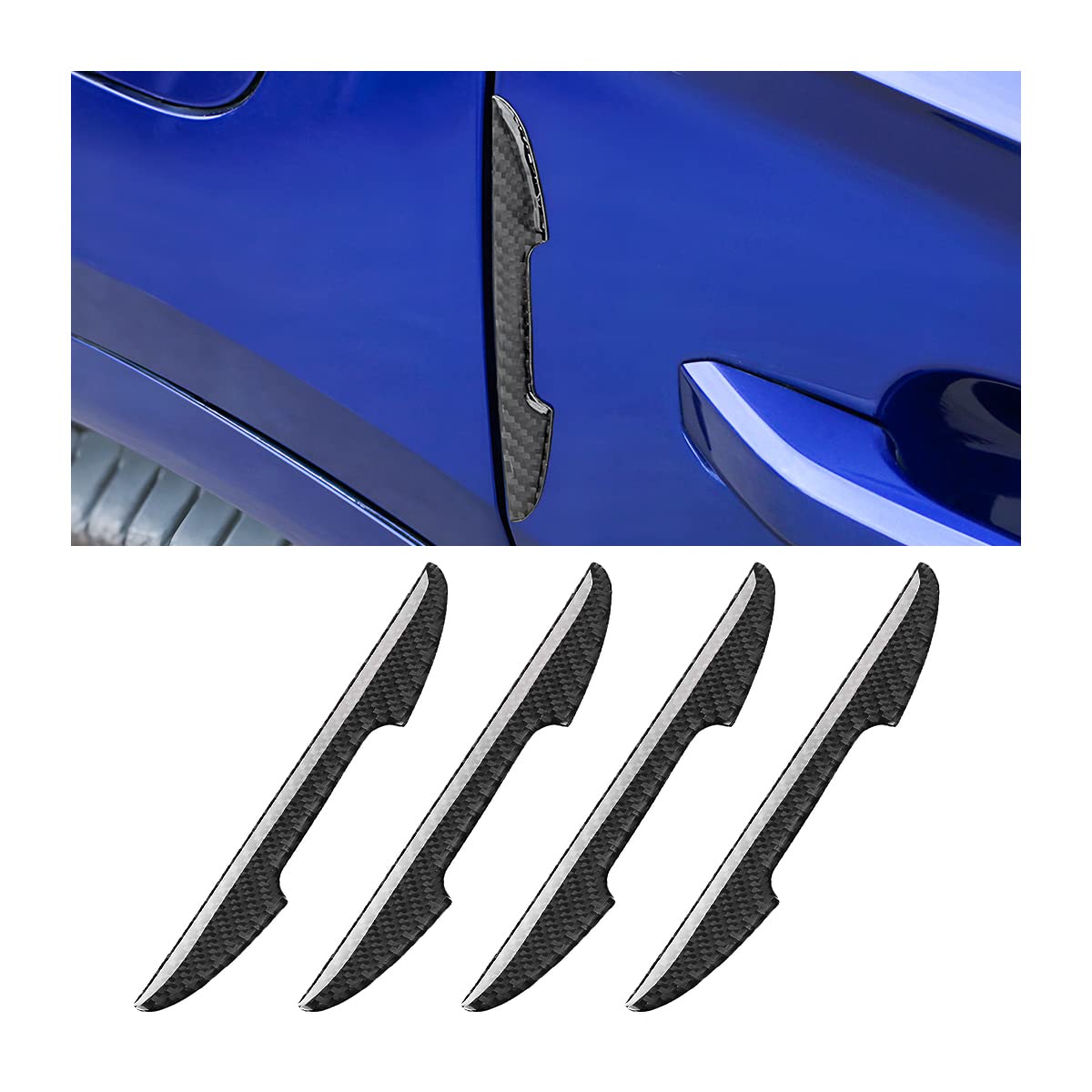 zipelo Car Door Handle Protector Sticker, 4 Pcs Rear View Mirror Carbon Fiber Anti-Scratch Strip Decals, Non-Marking Auto Door Handle Edge Guards, Car Accessories for Sedan, Truck, SUV(Black)