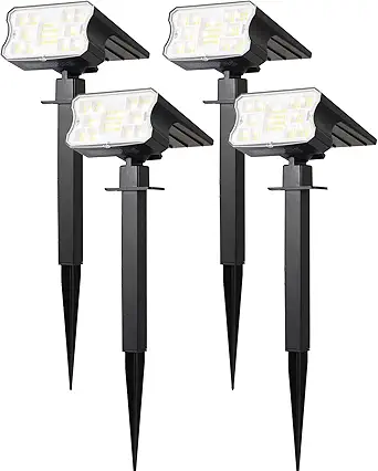 HGGH Solar Lights Outdoor Waterproof IP67, 60 LED 3 Lighting Modes Solar Spot Lights Outdoor for Yard Garden Pathway Landscape, Auto On/Off, Function 2 in 1(Cool White, 4 Pack)
