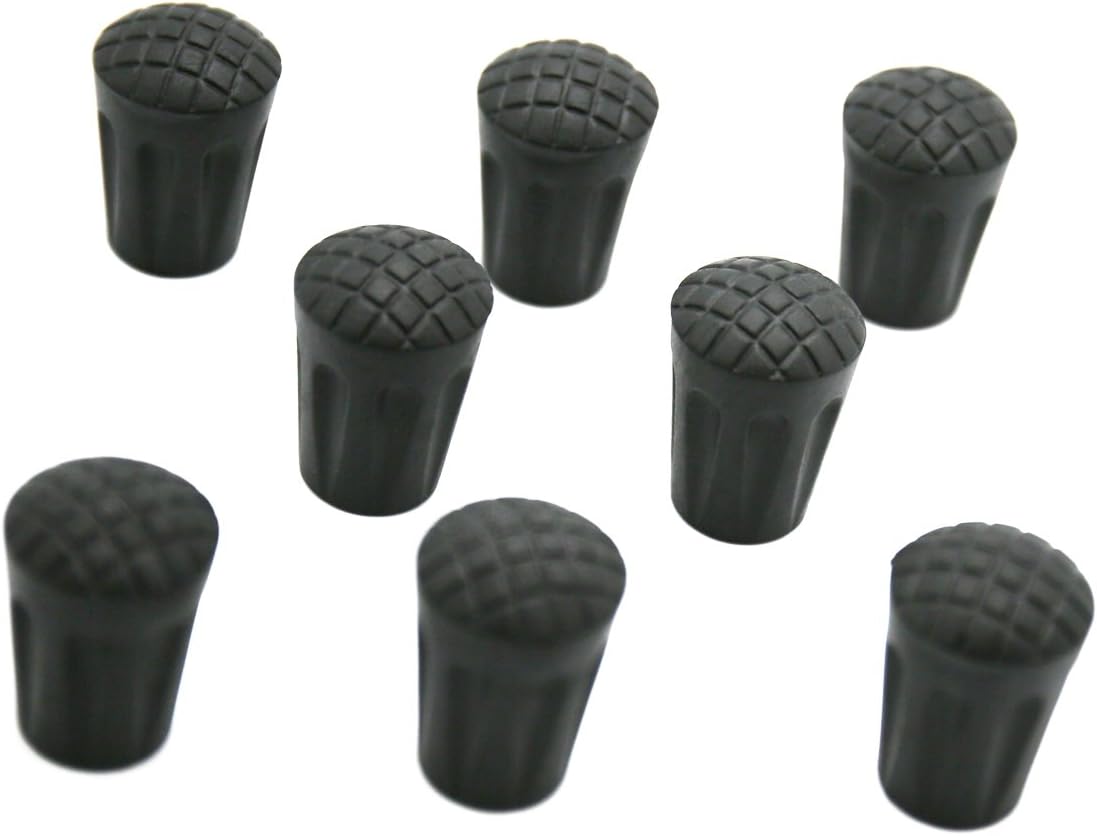 Jakuva Black Rubber Diamonds Trekking Pole Replacement Tip Protectors - Fits Most Standard Hiking Poles - Shock Absorbing, Adds Grip and Stability