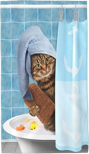Miniatura 1 de Toallas largas de mano divertidas con diseño realista de gato en el baño, toalla ultra suave, absorbente, toallas de lujo para baño, hotel, gimnasio