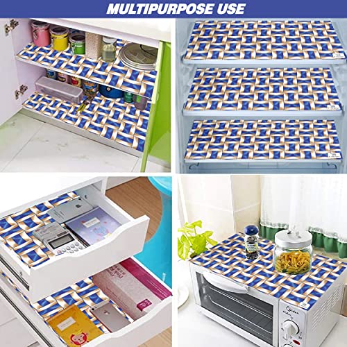 Image of Polyester 3-Layered Fridge Top Cover /Refrigerator Cover with Utility Pockets and Set of 4 Pc Fridge Mats (Color-Blue, Size-39x21 Inches)