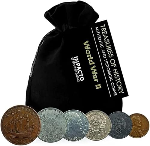 Moneda Mundial de la Segunda Guerra Mundial - 6 monedas utilizadas durante la Segunda Guerra Mundial por Allies & Axis (1939-1945). Memorabilia