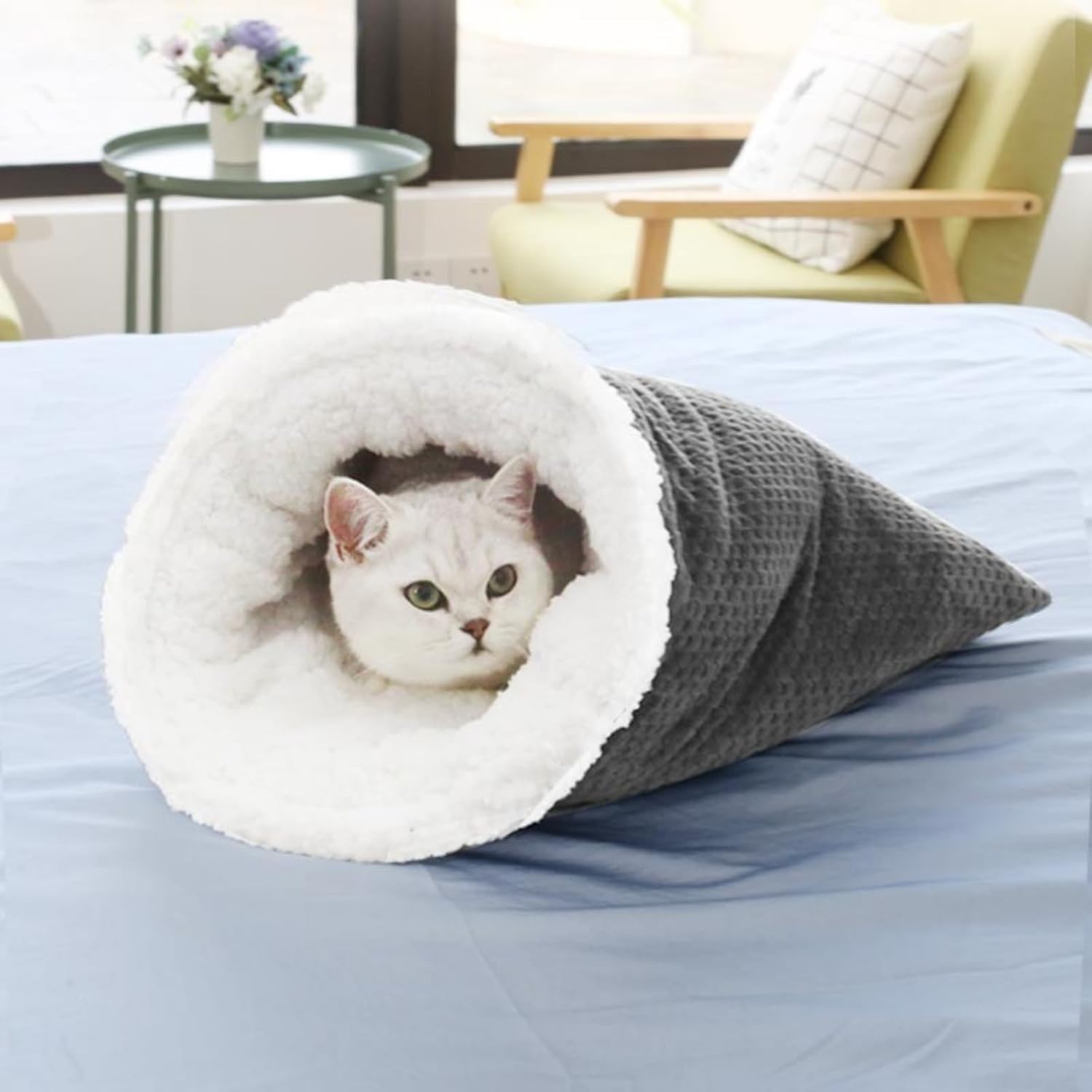 Cat Winter Sleeping Bag, Sleeping Bag, Bed Cave, Soft Plush Large Cat Sack Self Warm Bed, Pet Mat Warming Pad Sack, for Indoor Cats for Small Dogs19.6 * 18.5 inch (Gray)