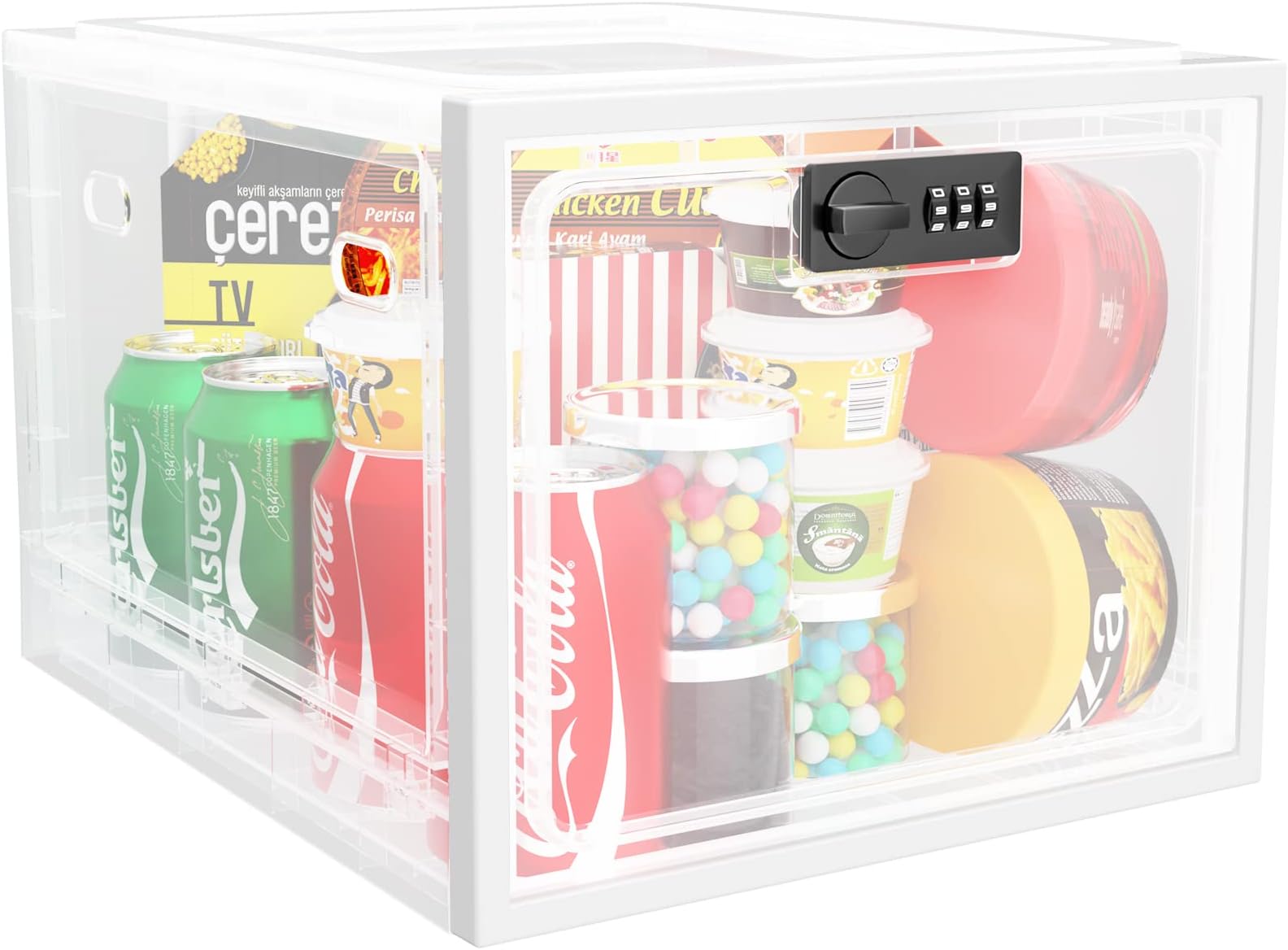 Barhon Medicine Lock Box for Medication Safe, Lockable Snack Box with Combination Lock, Large Locked Storage for Food Safe, Plastic Phone Locking Containers for Office Home