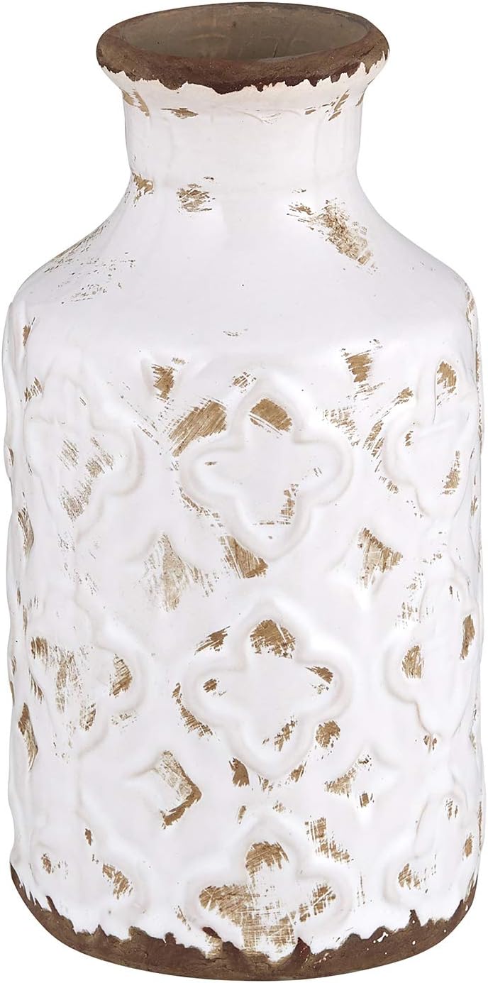 Creative Brands 47th & Main Antiqued Ceramic Vase 5.70 x 6.30-inches, Creamy White Cylinder