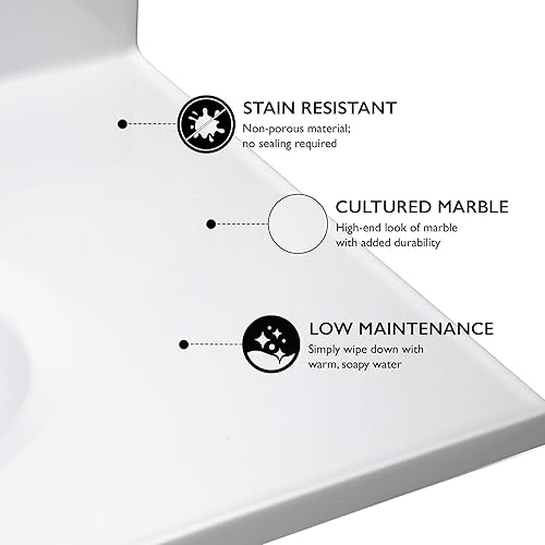 Miniatura 226 de Top de tocador de mármol cultivado de 19 pulgadas con protector contra salpicaduras, embalaje mejorado, remolino de marfil - Design House, 586263