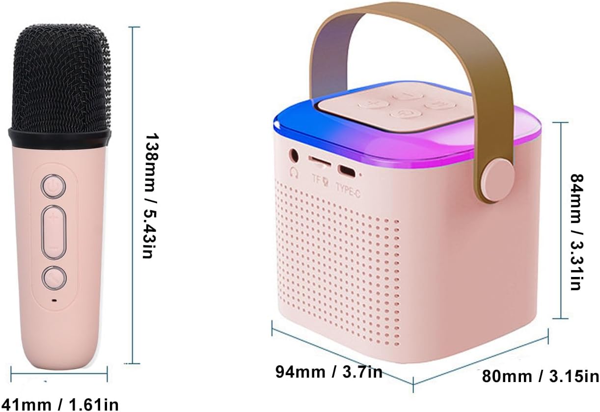 Kids Karaoke Machine, Portable Bluetooth Speaker with Wireless Microphones for Toddlers Birthday Parties Valentine Gifts Girls Boys