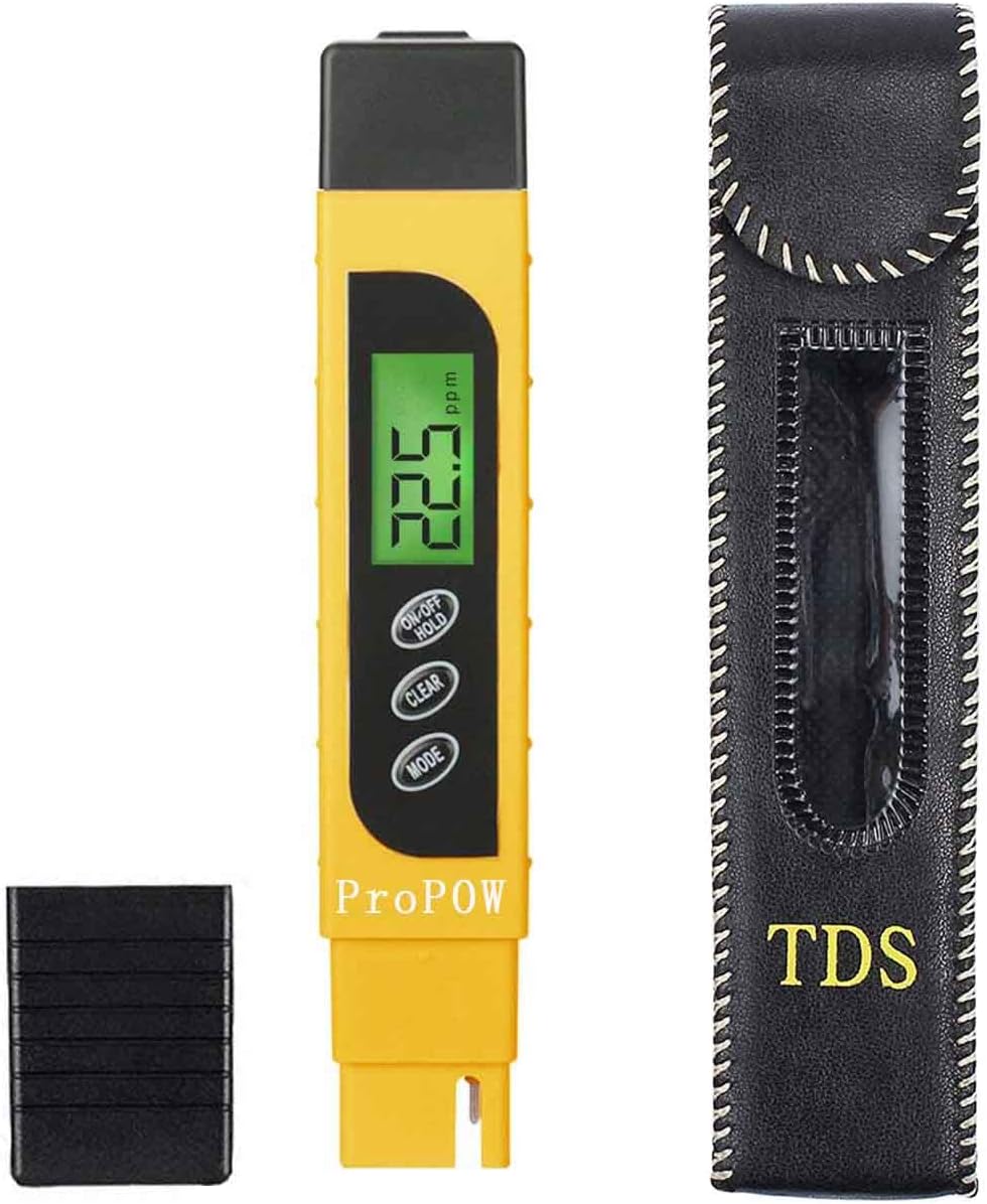 ProPOW TDS Meter, Water Quality Tester 3-in-1 TDS/EC/Temperature Meter,Water Testing Kits for Drinking Water,Swimming Pools,Aquariums,Hydroponics, Measure 0-9999 ppm (Yellow)