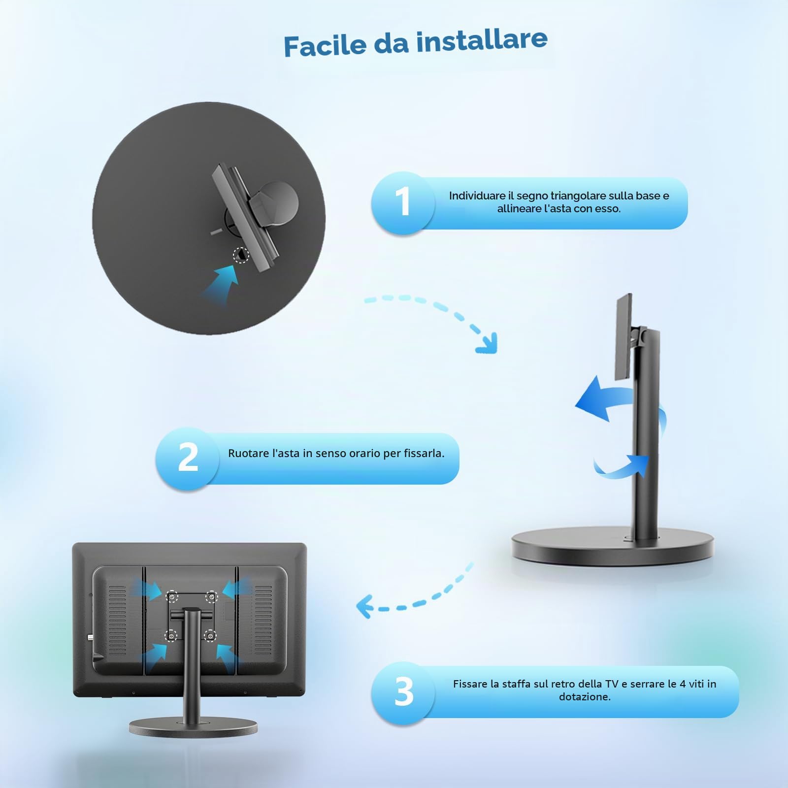 Desobry 18 pollici TV portatile con antenna, Mini TV LCD con sintonizzatore DVB/T2, 12V televisione ricaricabile 6000mAh con supporto rotondo per campeggio all'aperto, camera da letto, cucina