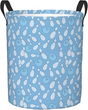 Blue Bowlings Pattern Collapsible Laundry Basket with Handle Waterproof Hamper Storage Organizer Large Bins for Dirty Clothes, toys