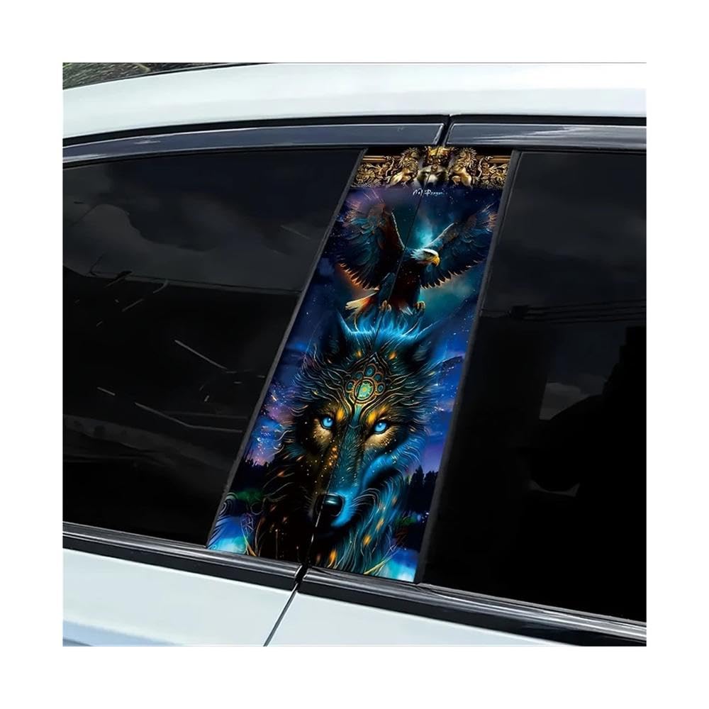 Car Parts 2 Pieces of Car Door Post Decals Eagle and Wolf Smooth Material Protection Film