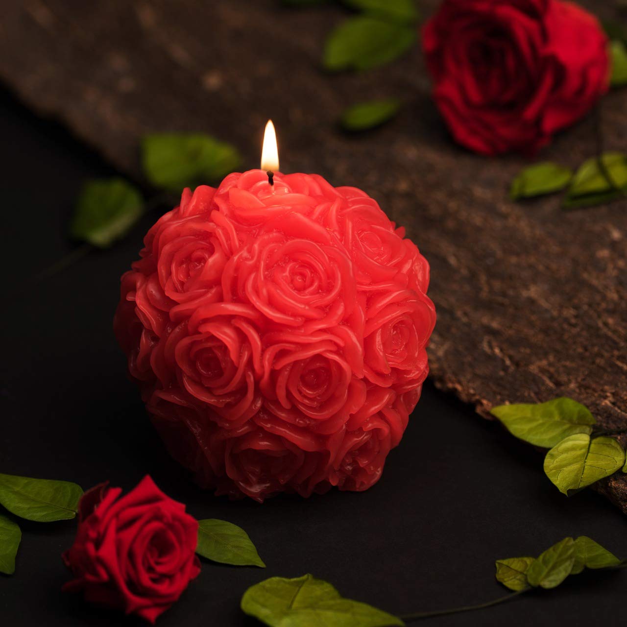 Shraddha Creation Rose Pillar and Ball Smokeless Fragrance Candle (Red) -Set of 4 Pcs 1