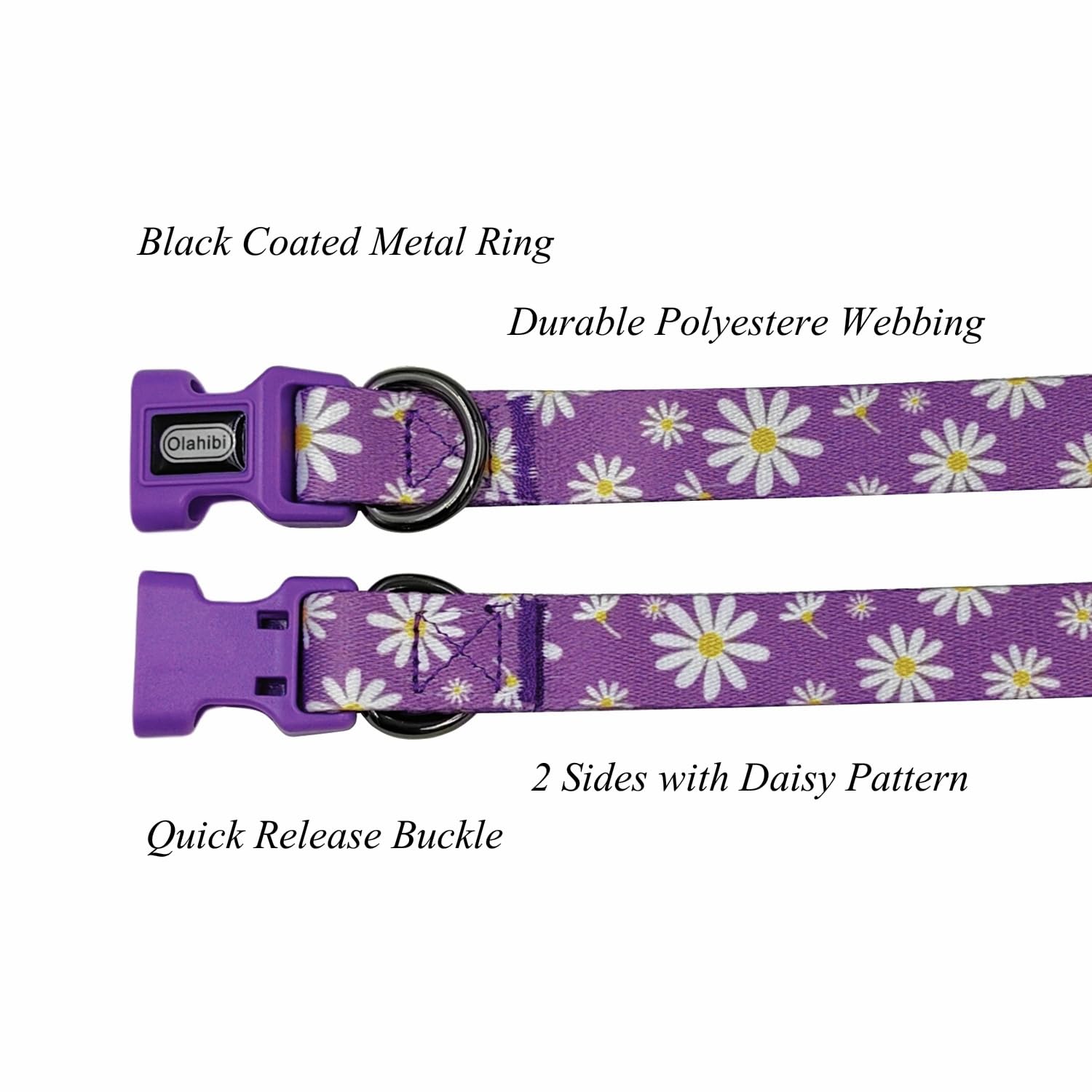 Olahibi Dog Collar and Leash Combo Set, Floral Pattern, Polyester Material, 150CM Matching Leash, for Small Dogs.(S, Purple Daisy) - Image 3