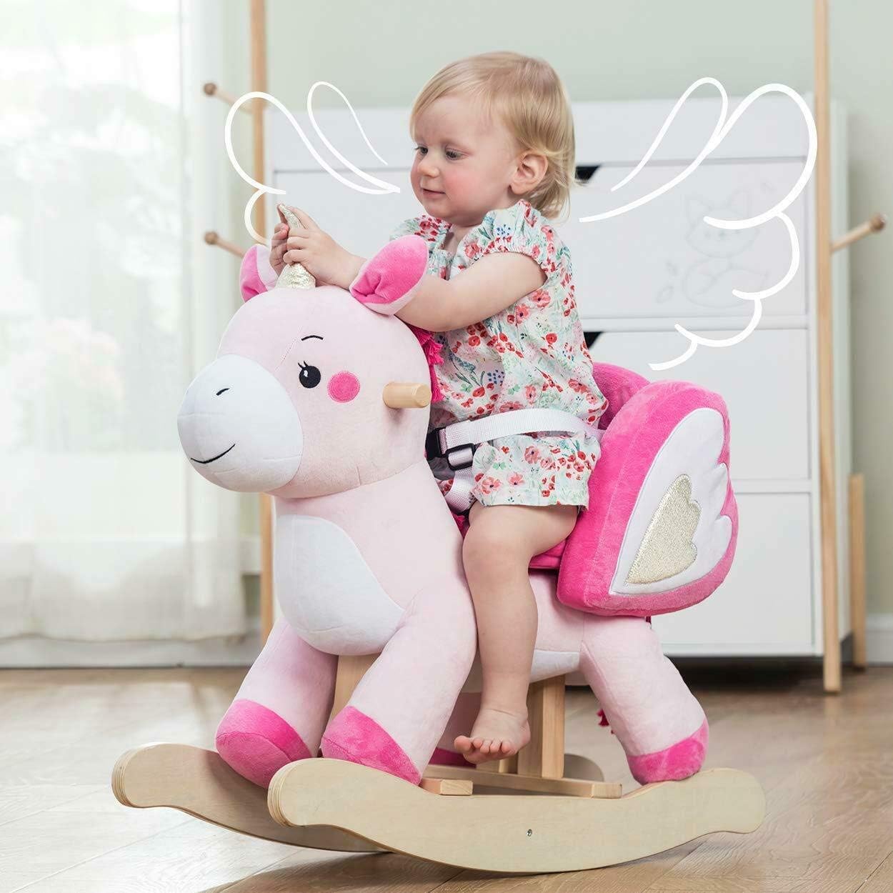 Top Rated labebe - Baby Rocking Horse, Ride Unicorn, Kid Ride On Toy for 6 Month-3 Year Old, Infant (Boy Girl) Plush Animal Rocker, Toddler/Child Stuffed Ride Toy (Pink)