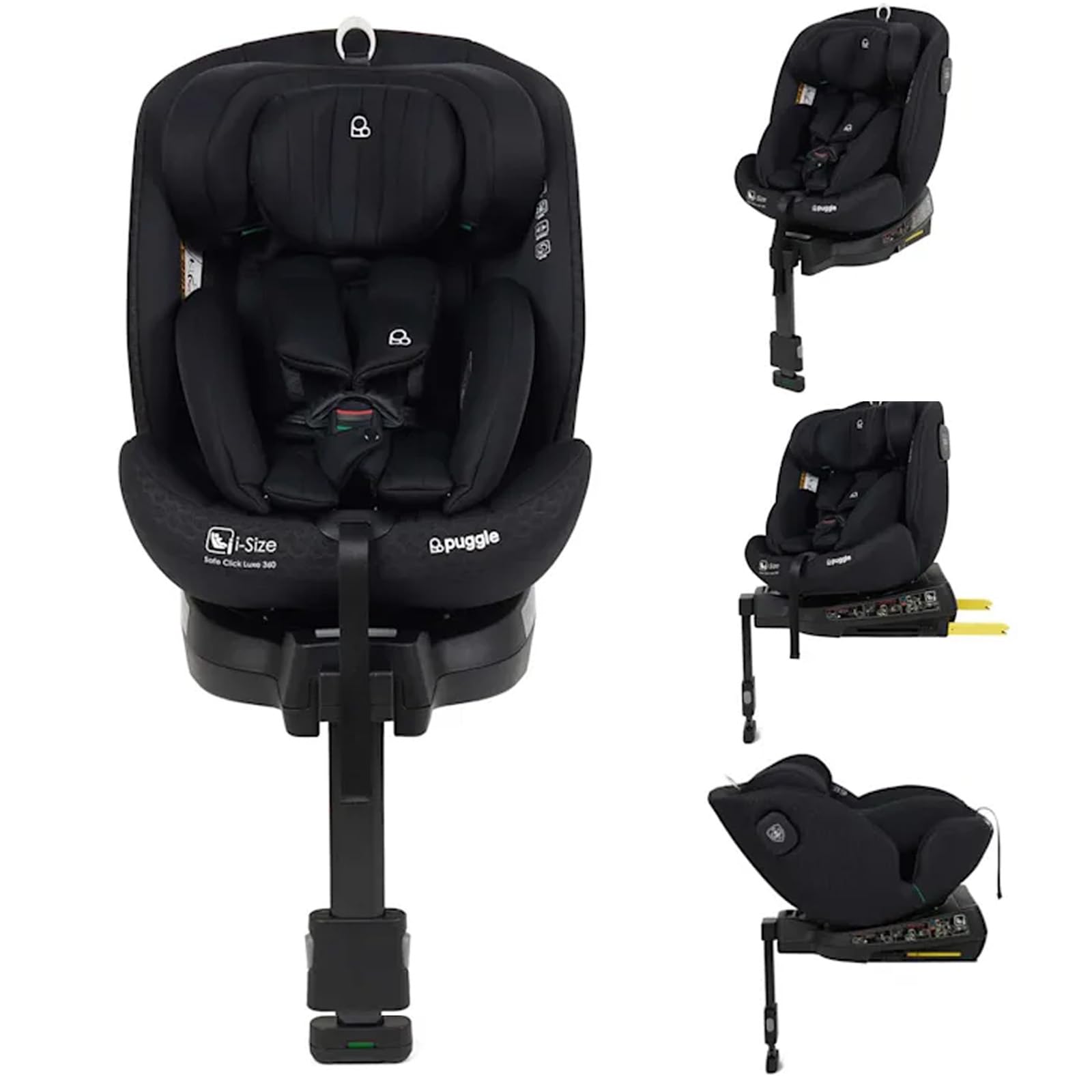 Puggle Safe Click Luxe 40-150cm i-Size R129 360° Rotate Group 0+/1/2/3 Eco Car Seat - Storm Black (0-12 Years)