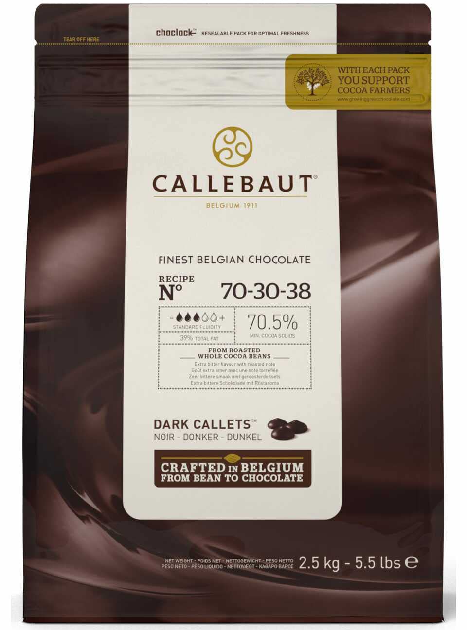 Callebaut Chocolate - Dark Bittersweet Callets - 2.5 kg (5.5 lbs) - Callebaut 70-30-38