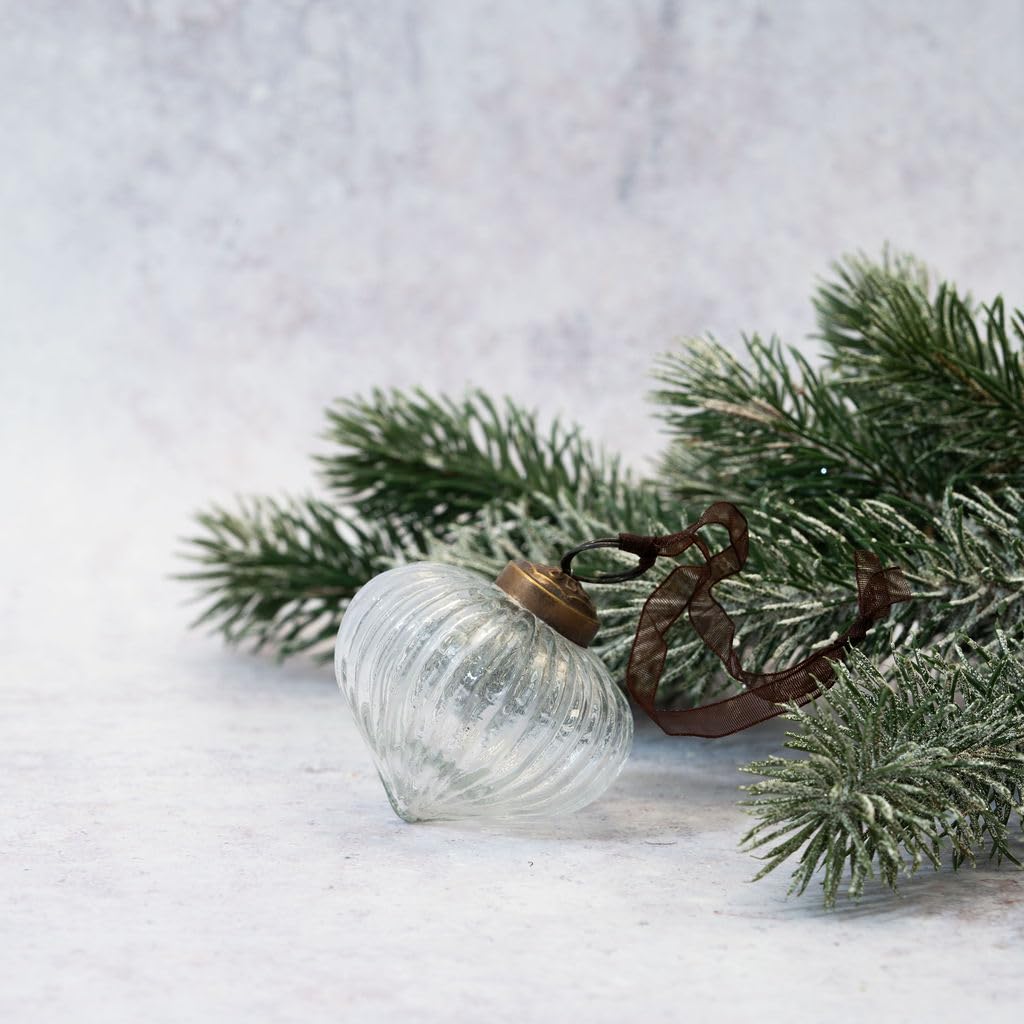 Arthur Cameron Clear – 2" Ribbed Glass Lantern Xmas Tree Baubles – Mouth-Blown Vintage Christmas Baubles, Perfect As Elegant Christmas Hanging Decorations (Clear)
