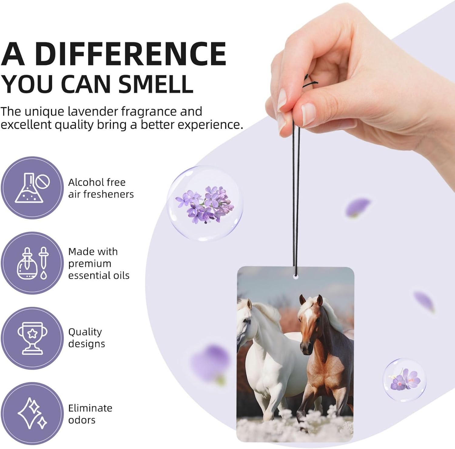 Car Air Freshener 24 PCS Pretty horses Hanging Car Air Fresheners Auto Interior Decor Card Freshener Strong Scented Card Lavender Cars Scents for Office Bedroom Close Drawer Rectangle