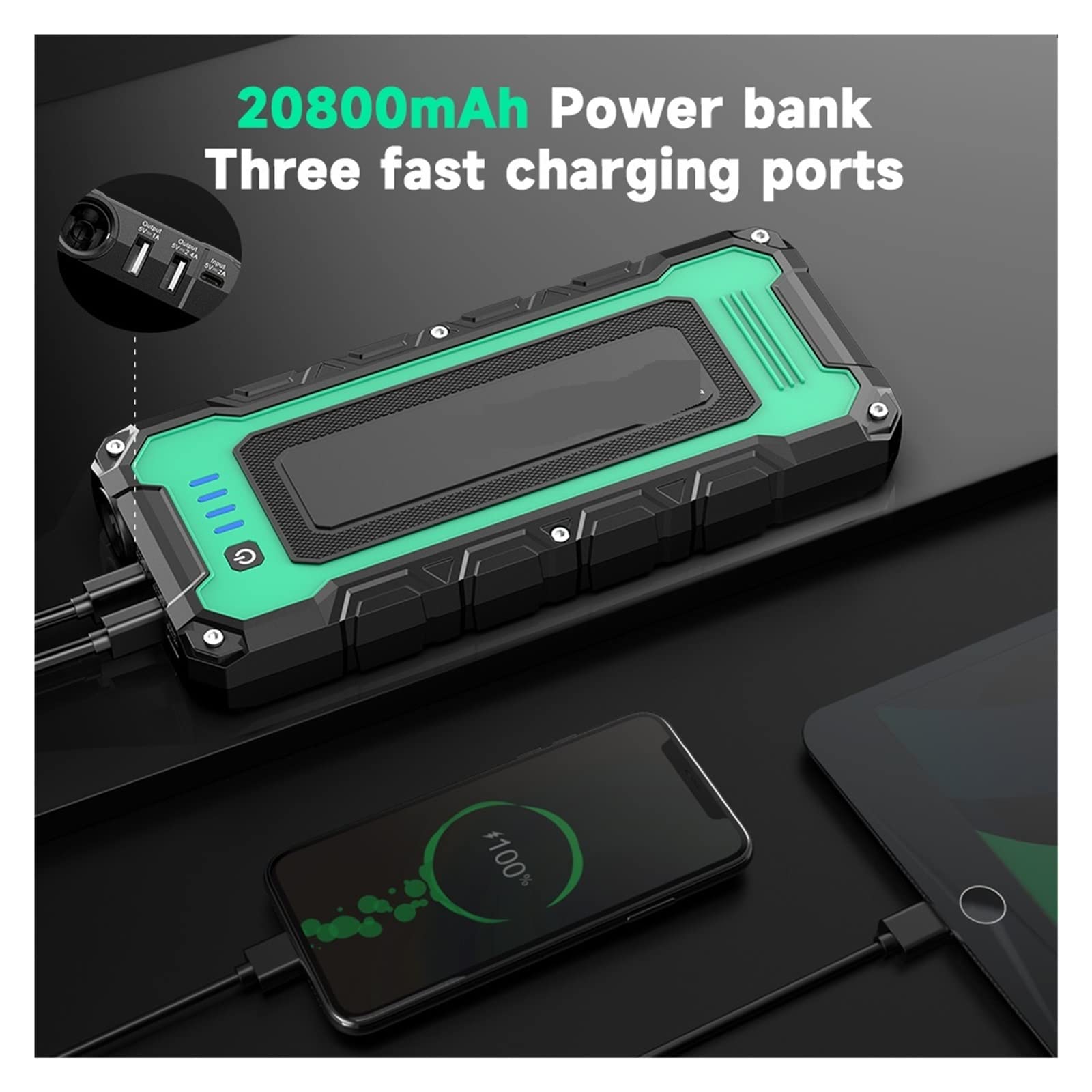 Caricabatterie, Auto Jump Starter 20800mAh Power Bank 2000A 12V Caricabatteria portatile Dispositivo di avviamento automatico di emergenza