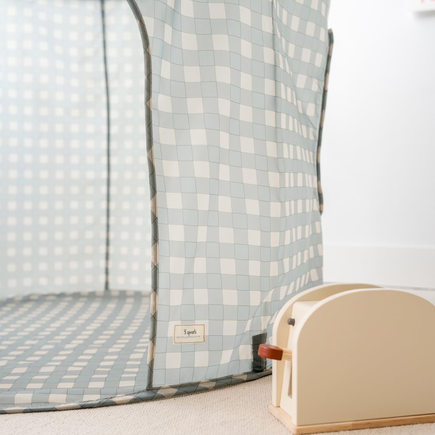 3 Sprouts, Tenda da Gioco per Bambini, Realizzata in Poliestere Riciclato, Ideale per Giocare in Cameretta e in Sala Giochi, Colore Gingham Blu, 100x100x135 cm