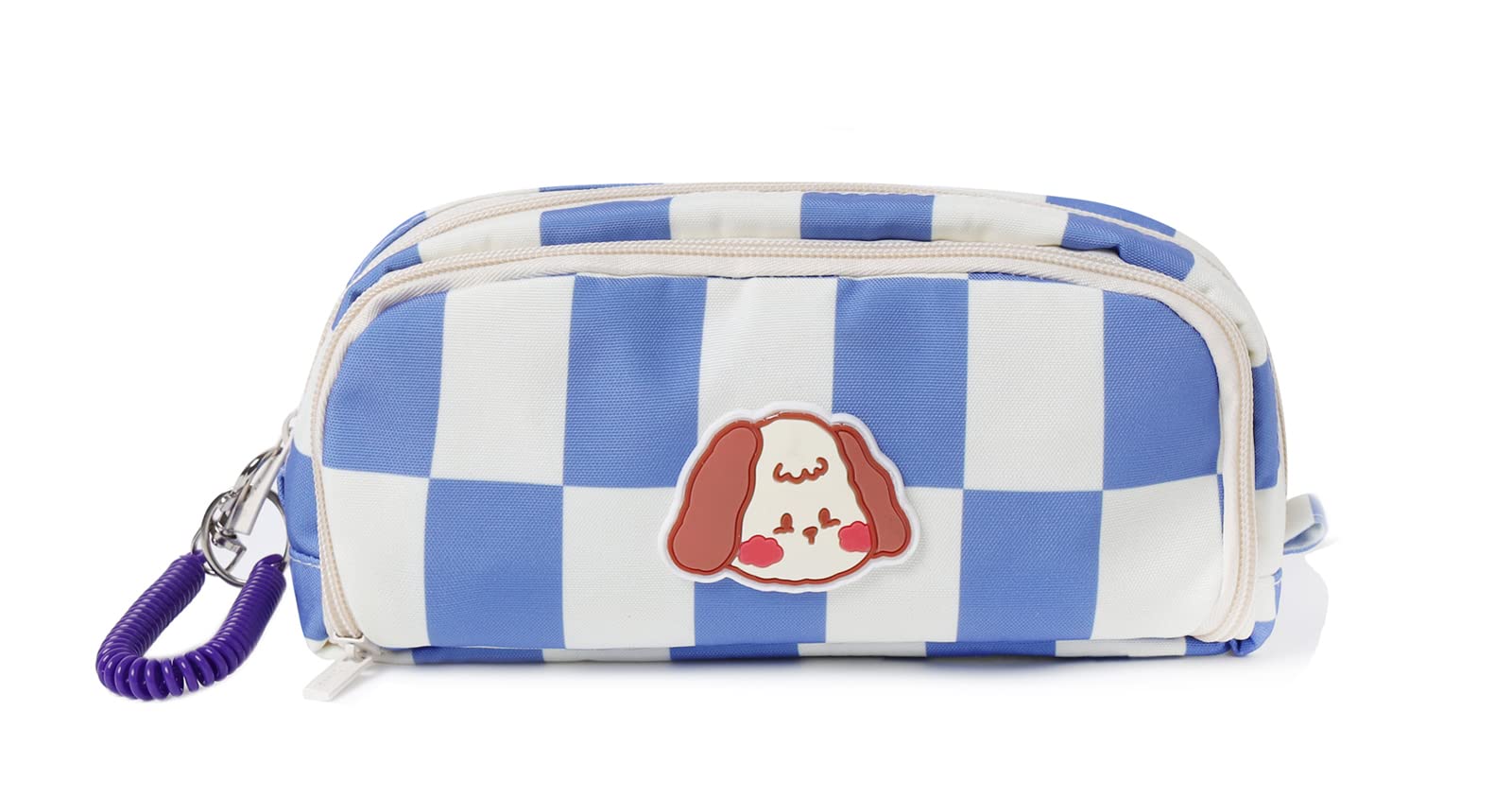 Cute Large Capacity Pencil Pouch Aesthetic Checker Canvas Pencil Case Organizer Fashion Stationary Bag Big Pen Holder for Art Suppliers Small Makeup Bag(Blue)