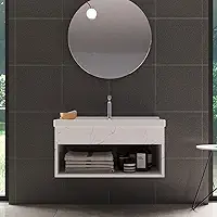 RIVERZZA Gabinete com Cuba para Banheiro 100% MDF Zoff Marmorizado Branco