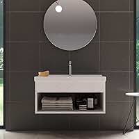 RIVERZZA Gabinete com Cuba para Banheiro 100% MDF Zoff Marmorizado Branco