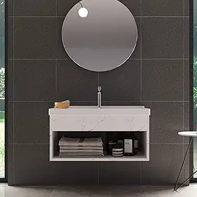 RIVERZZA Gabinete com Cuba para Banheiro 100% MDF Zoff Marmorizado Branco
