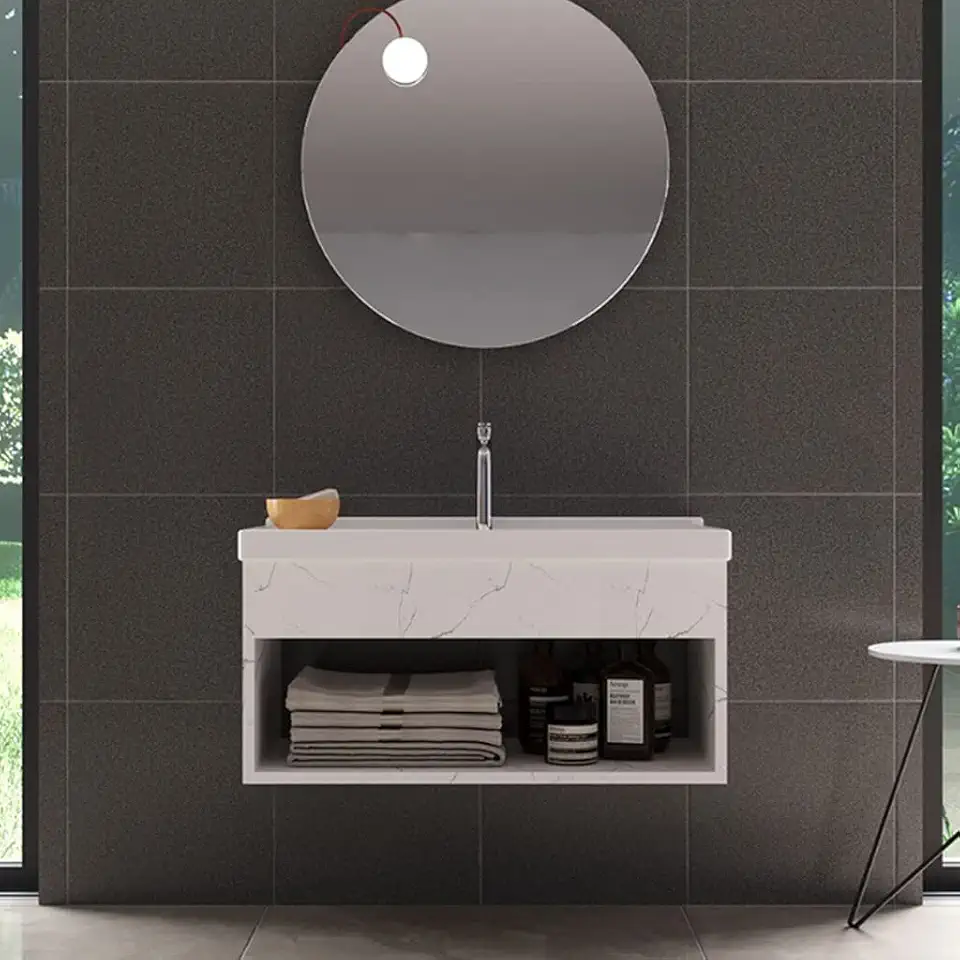 Gabinete com Cuba para Banheiro 100% MDF Zoff Marmorizado Branco