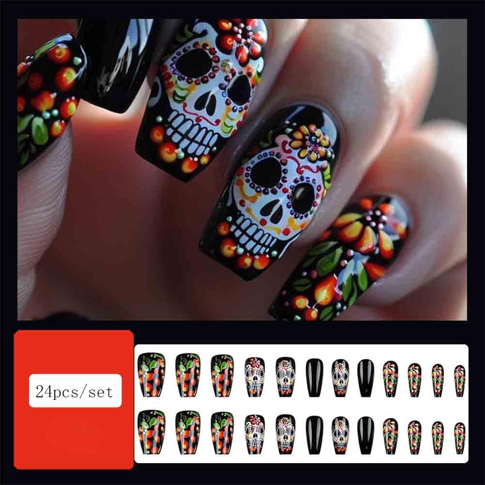 Carufin Day of the Dead Sugar Skull Nail Art Designs, Rainbow Pride and Gothic Halloween Nail For Women (C) - Image 2