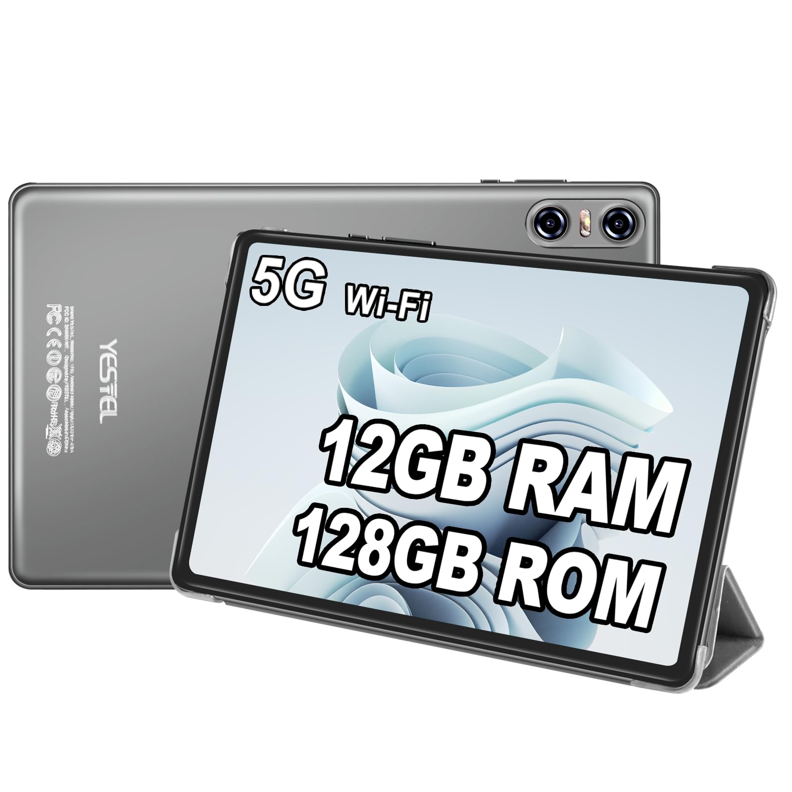 YESTEL Tablet 10 Pollici Android 13 con 12GB RAM 128GB ROM (TF 1TB), CPU 2.0 GHz,5MP+8MP, HD Tablet con 5G Wi-Fi, Octa-Core, Bluetooth 5.0, GPS, Grigio