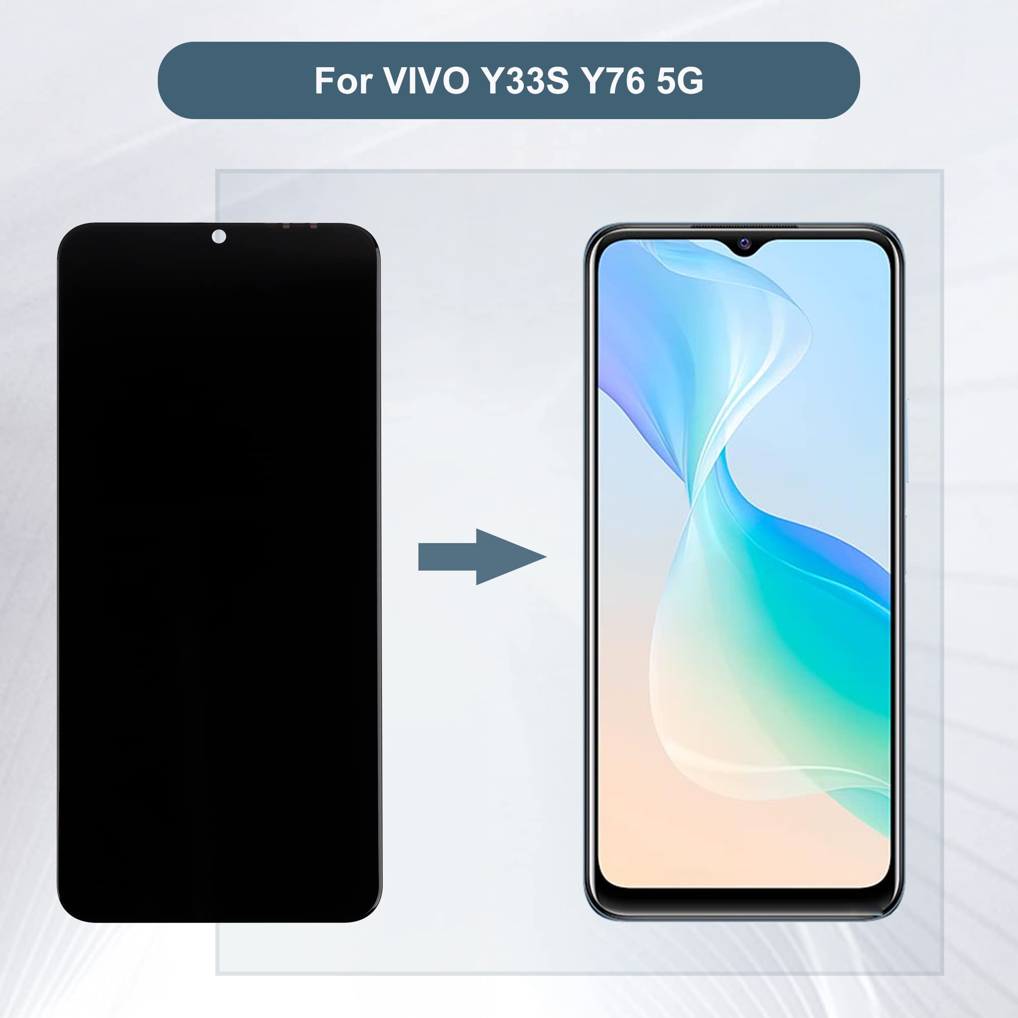 Display di ricambio compatibile con VIVO Y76 5G V2124 &VIVO Y33S 4G 6.58" LCD Display Touch Screen Assembly with Tools