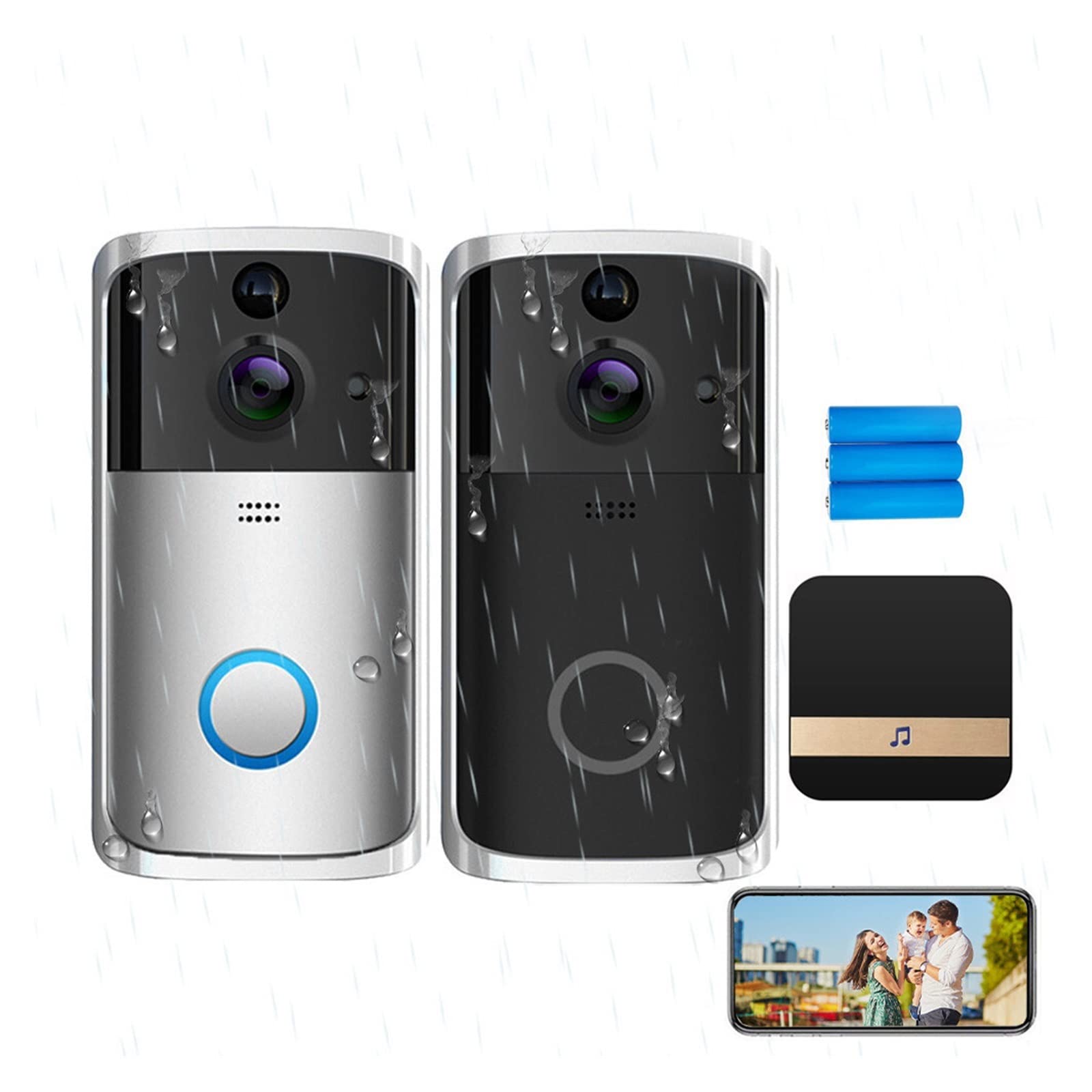 Videocitofono Wifi, Videocitofono Campanello senza fili Smart Videocamera Citofono citofono con rilevamento del movimento Impermeabile for la sicurezza domestica per la sicurezza domestica(Blue regula