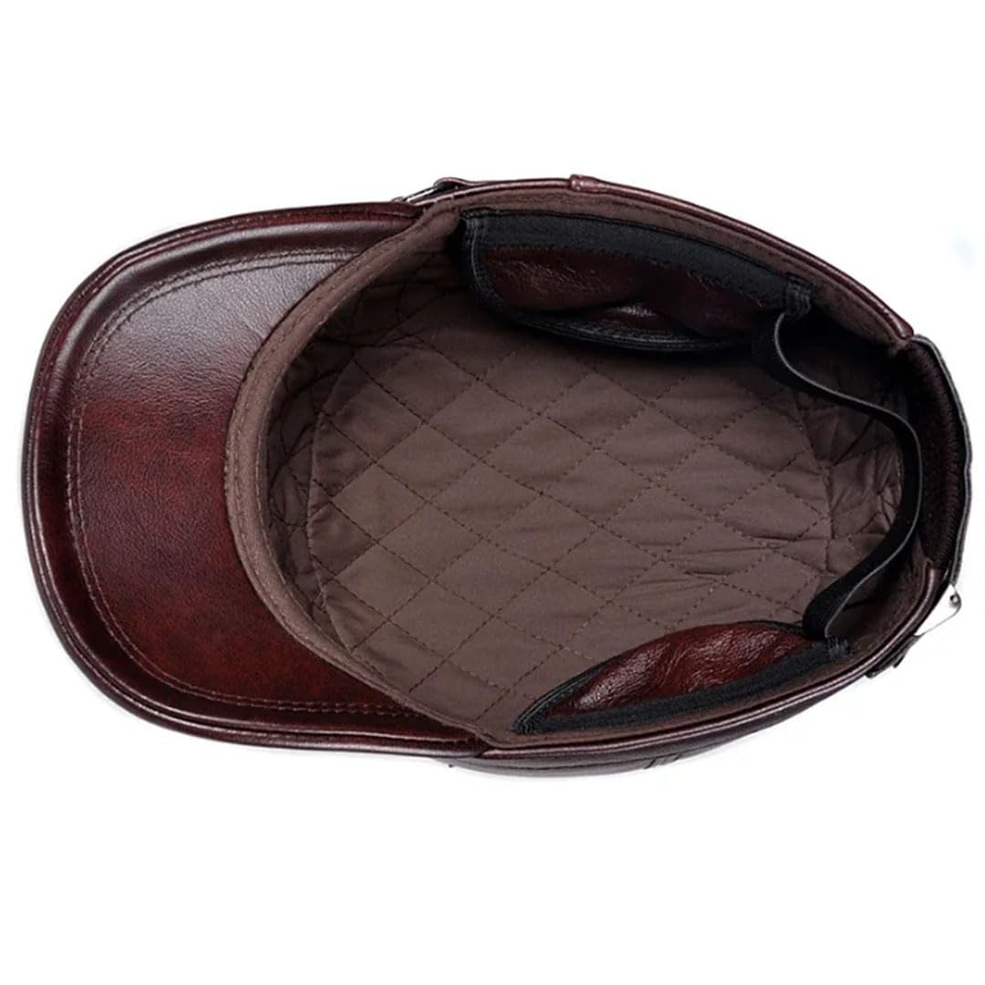 Gorra de invierno para hombre, de piel auténtica, estilo militar, elegante, estilo británico, vintage, de piel de vaca, cálida