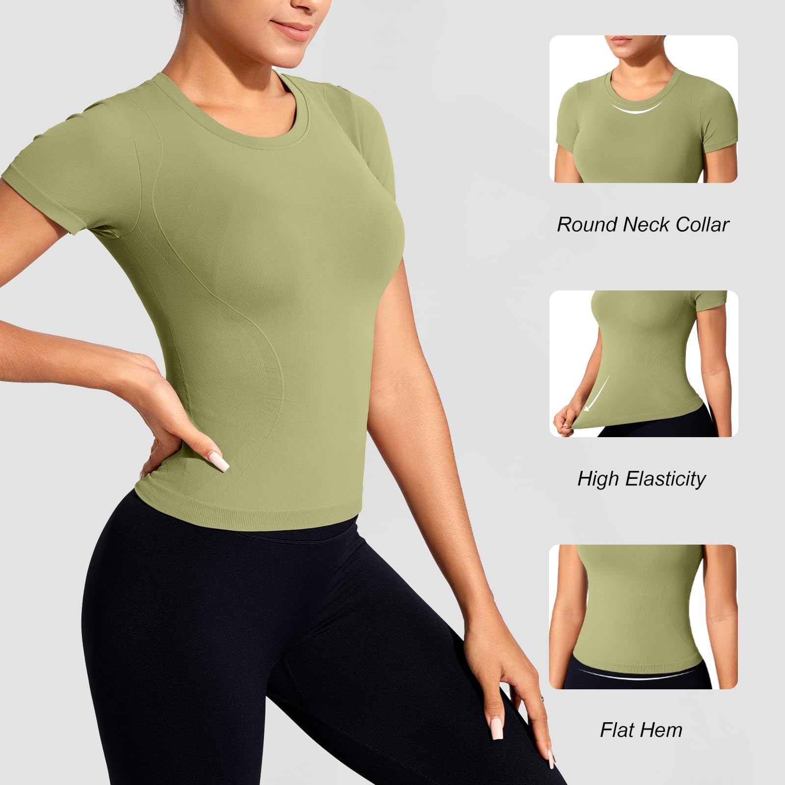 Camiseta Deportiva para Mujer de Manga Corta Transpirable Secado Rápido con Cuello Redondo para Yoga Fitness Running Gimnasio y Entrenamiento Diario Top Deportivo Elástico y Cómodo