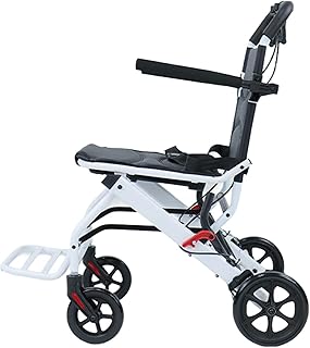 Fauteuil roulant pliable léger en alliage d’acier carbone, chaise roulante avec guidon pivotant 360°, roues PU, compact pour voyage, pour personnes âgées et handicapées