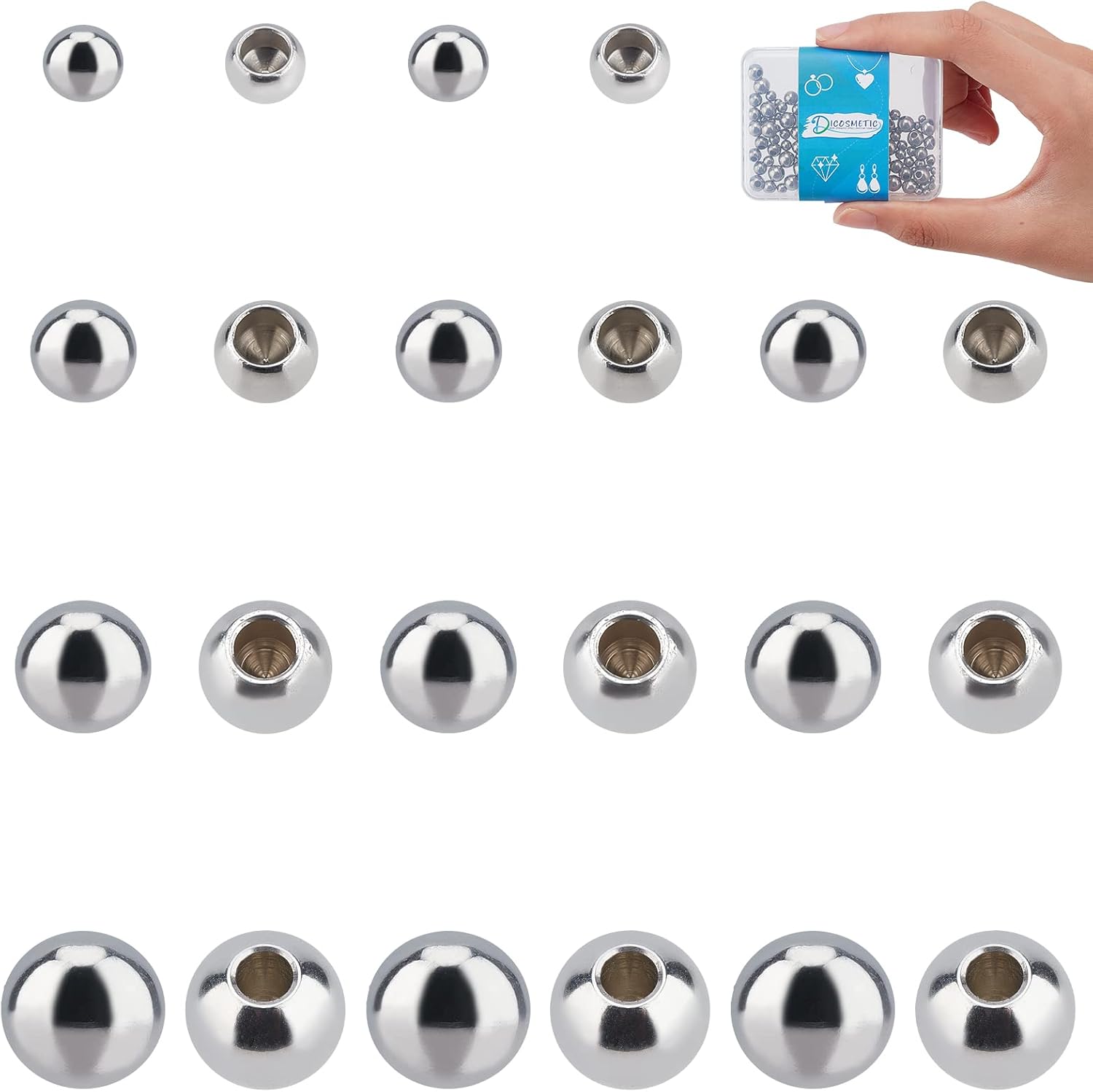 DICOSMETIC 120Pcs 4 Sizes Memory Wire End Caps Stainless