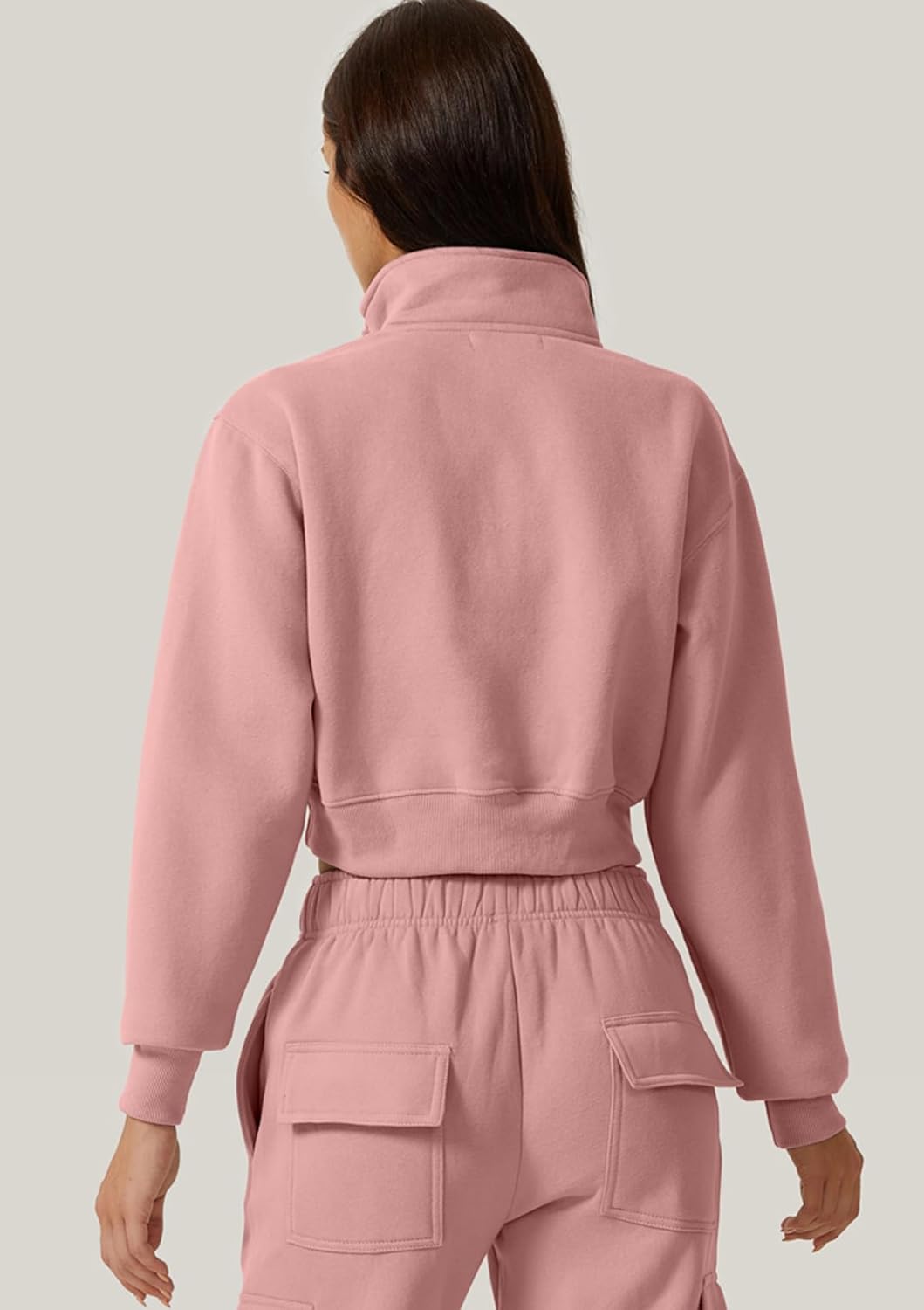 QINSEN Womens Half Zip Crop Sweatshirt High Neck Long Sleeve Pullover Cropped Top - Image 6