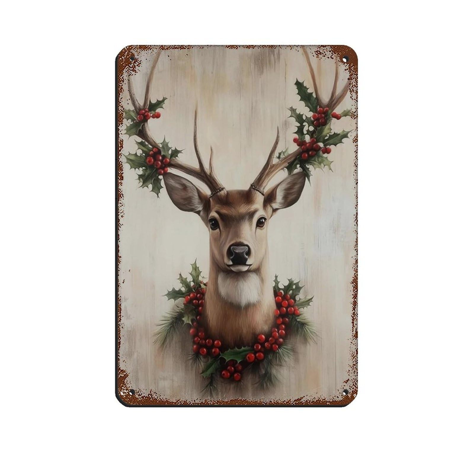 Reindeer Art, Festive Deer Painting Poster Retro Poster Metal Tin Sign Chic Art Retro Iron Painting Bar People Cave Cafe Family Garage Poster Wall Decoration 8x12inch(20x30cm)