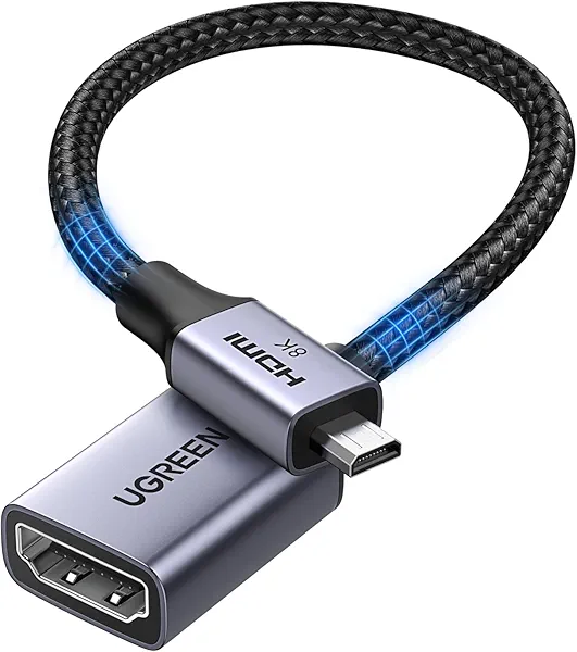 UGREEN Micro HDMI to HDMI Adapter, 10K 8K@60Hz/4K@240Hz Micro HDMI Male Female Bidirectional Cable 2.1 HDR 3D Dolby VRR 48Gbps, Compatible with Raspberry Pi 5/Pi 500/Camera/Portable Monitor,