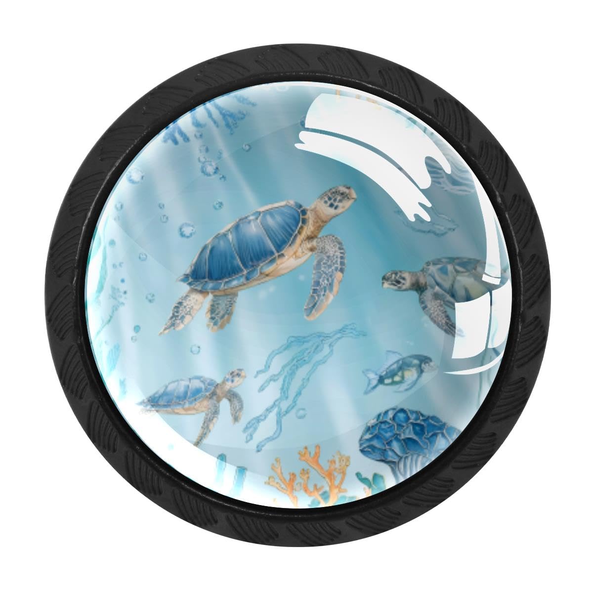 HEOEH 4 PCS Cabinet Knobs, Ocean Beach Turtle Drawer Knobs Dresser Handles