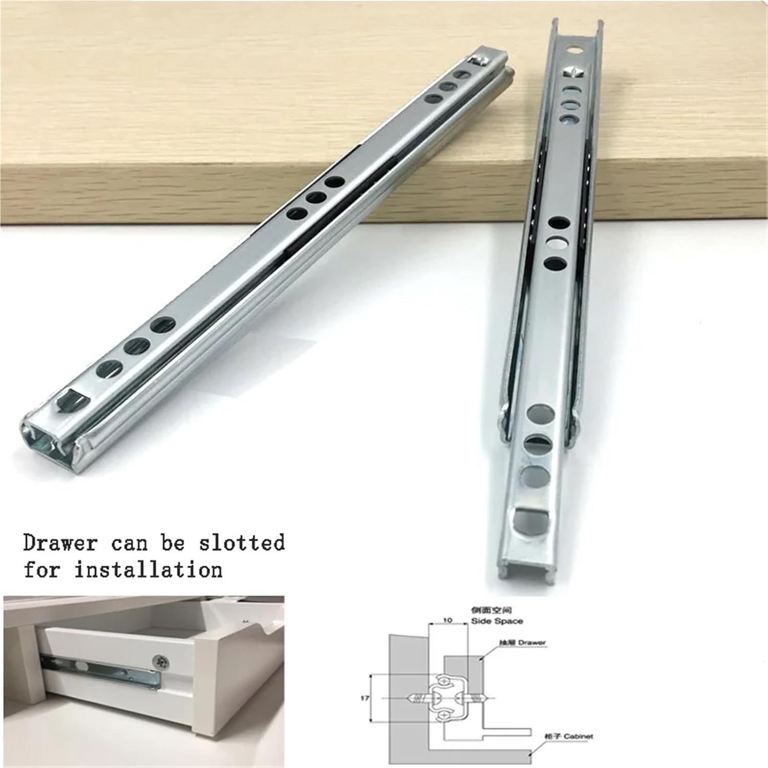 Drawer Slides Thickened Two Section Bidirectional Sliding Rail 17mm Wide Ultra Narrow(17 Width 214mm 2pcs)