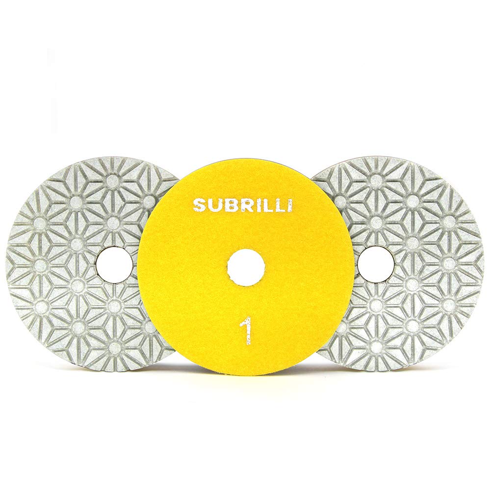 Dry/Wet 3 Step Diamond Polishing Pads 4" Sanding Discs Grit 1 for Granite Marble Concrete (3-Pcs)