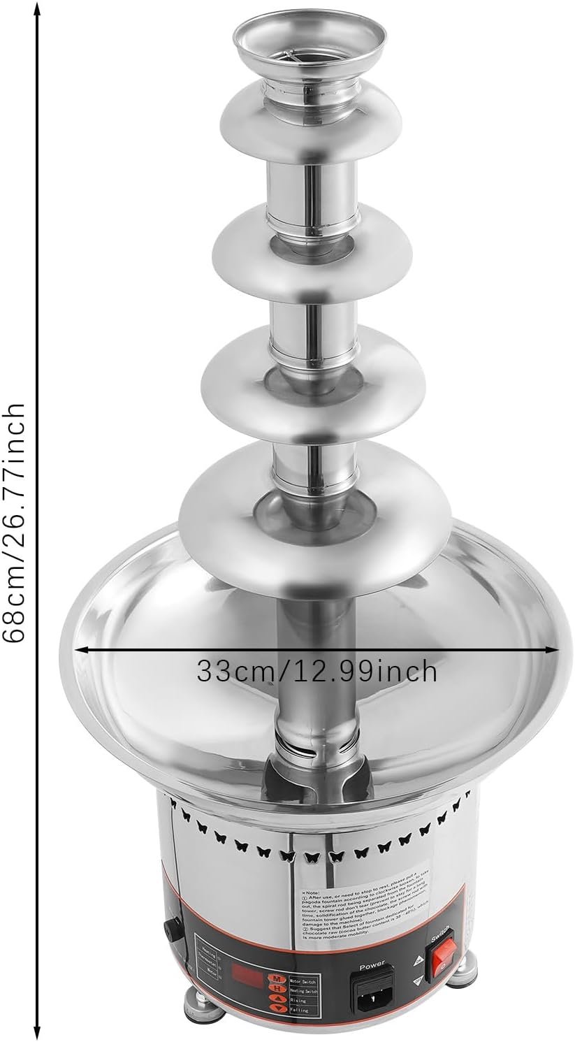 5 Tier Commercial Chocolate Fountain Machine 8.8LBS, Digital Temperature Control Stainless Steel Melting Fountain for Weddings Parties Events 300W