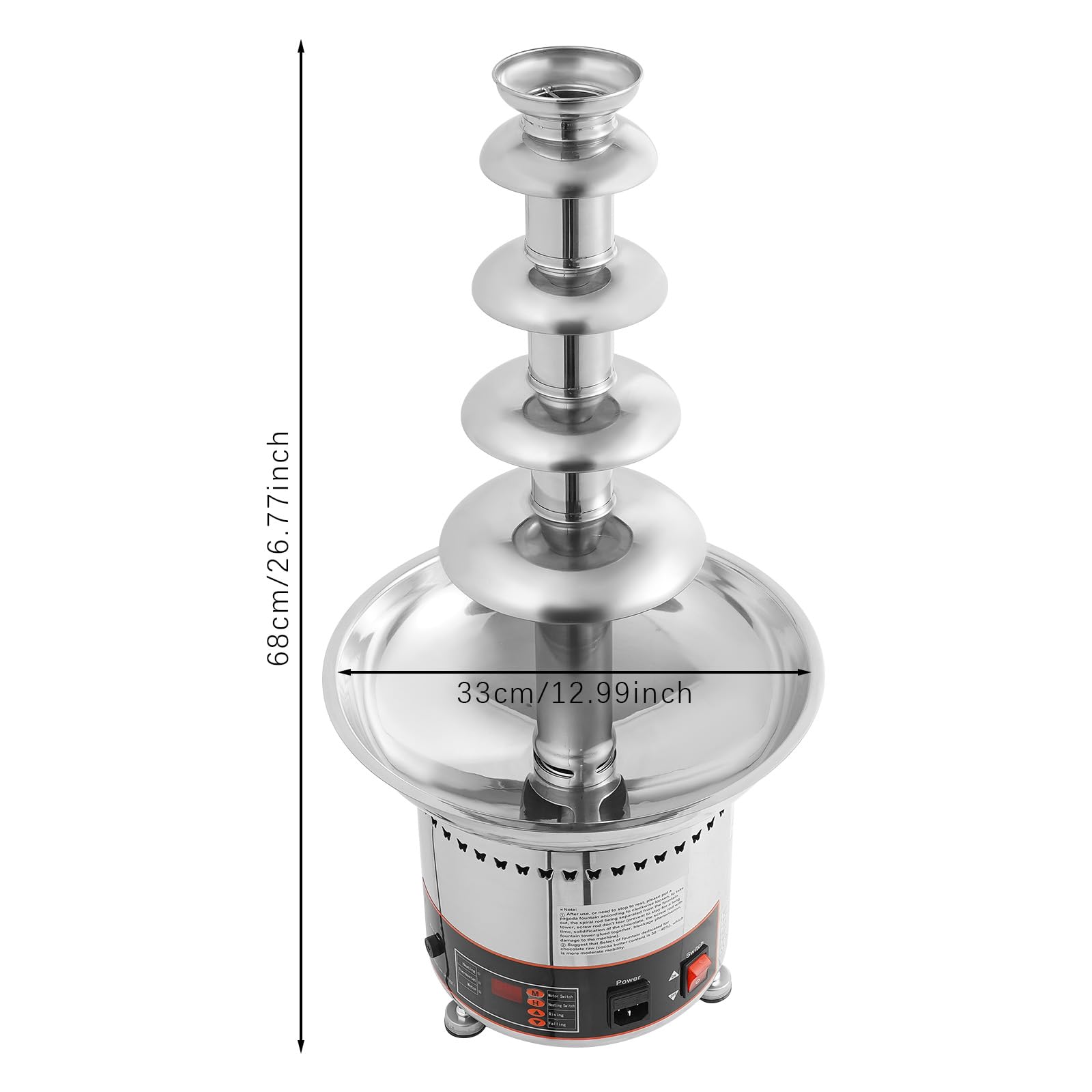 Electric 5-Tiers Digital Chocolate Fountain Melting Machine, Stainless Steel Heating Fondue Fountains, 4kg of chocolate, for Cafes, Weddings, Business Parties