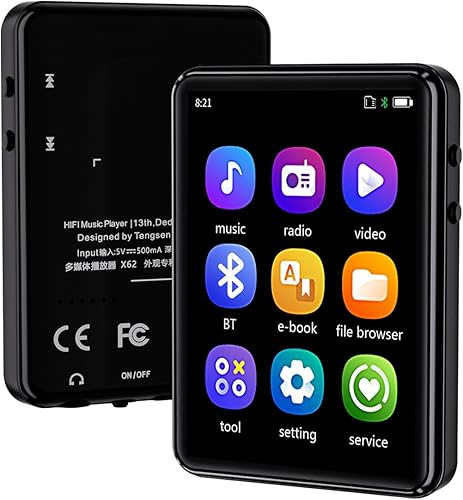 Miniatura 7 de Reproductor de MP3 con Bluetooth, reproductor de música MP3 con pantalla táctil y altavoz, radio FM, E-Book, apagado programado, reproducción Azul