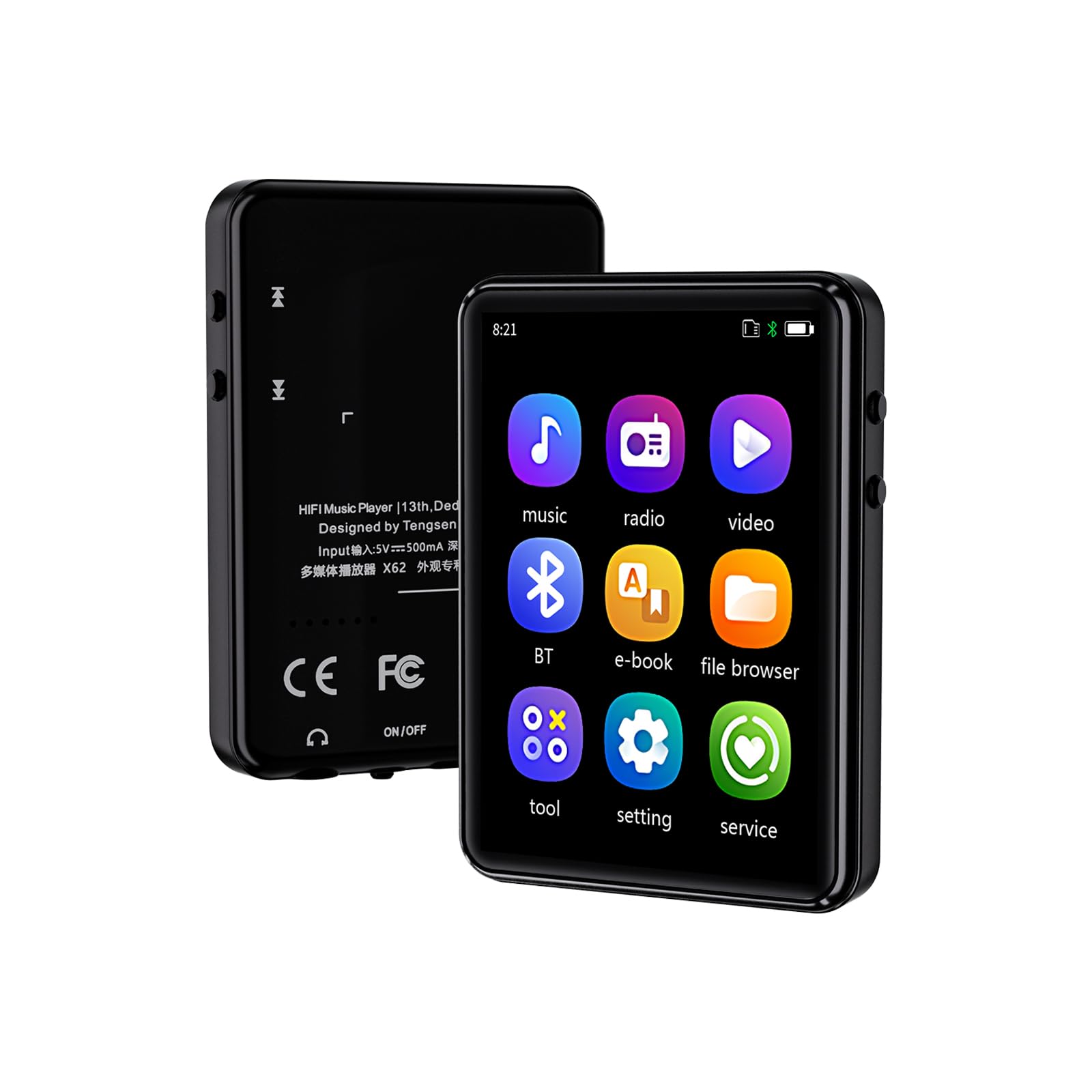 CONODO MP3 Player with Bluetooth, Touch Screen MP3 Music Player with Speaker, FM Radio, E-Book, Timing Shutdown, Resume Play, Portable Bluetooth MP3 Player with SD Card Slot– Black 64GB
