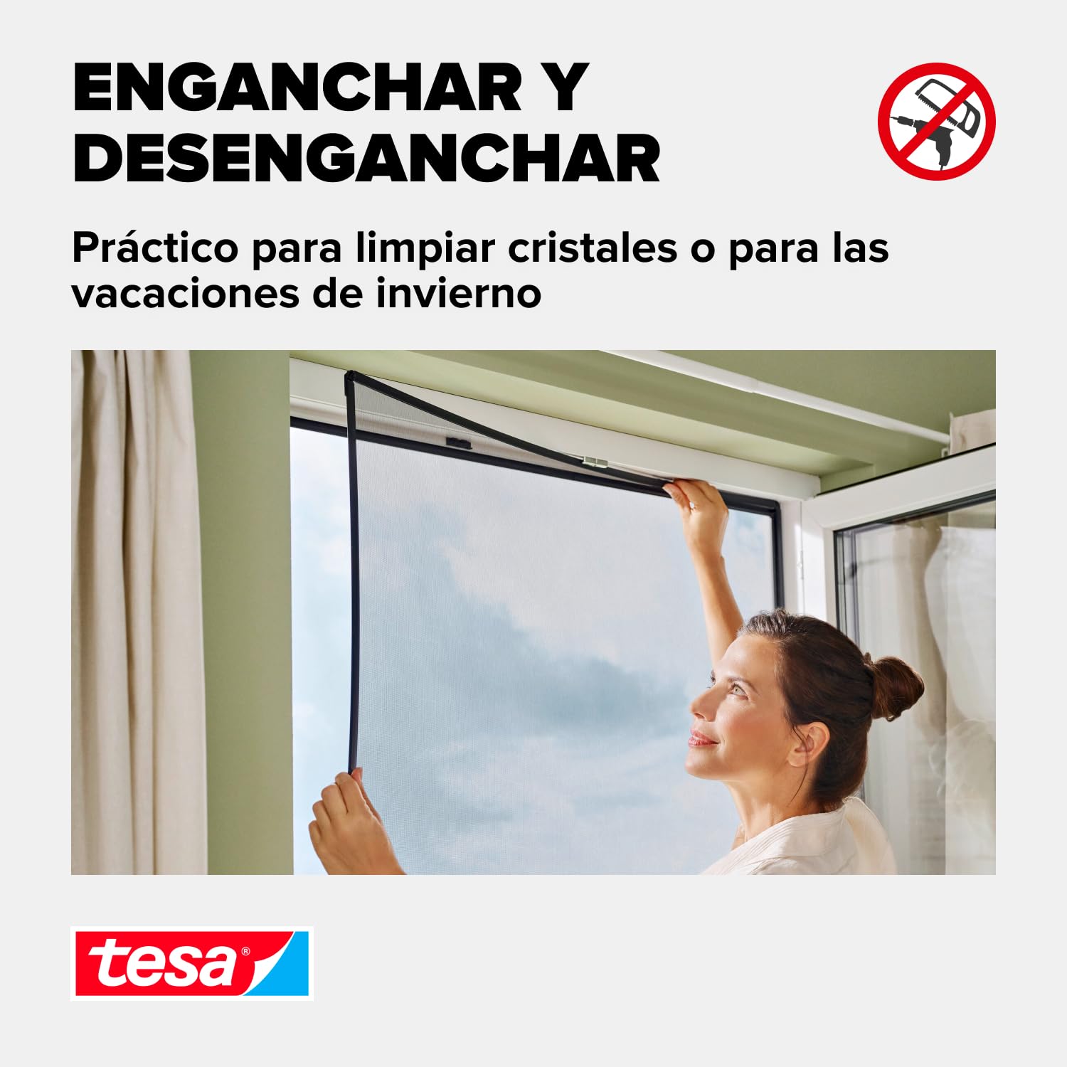 tesa INSECT STOP Clip-on Frame Fly Screen for Window - marco ajustable, malla de fibra de vidrio, clips adhesivos, antracita - 100 x 120 cm