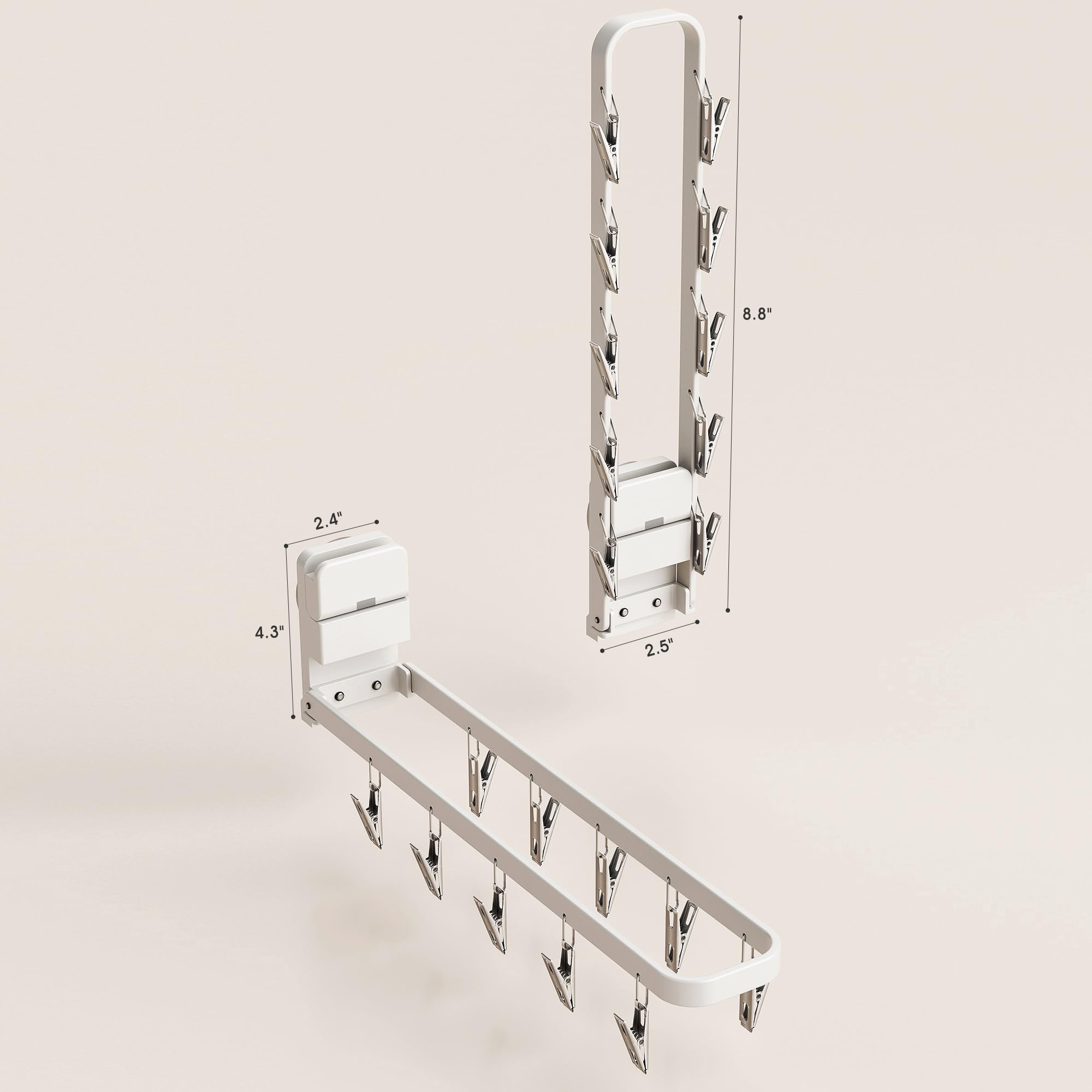 Stendibiancheria da parete con 20 clip, portatile e pieghevole, per asciugare calzini, reggiseni, biancheria intima, vestiti per bambini, asciugamani (bianco)